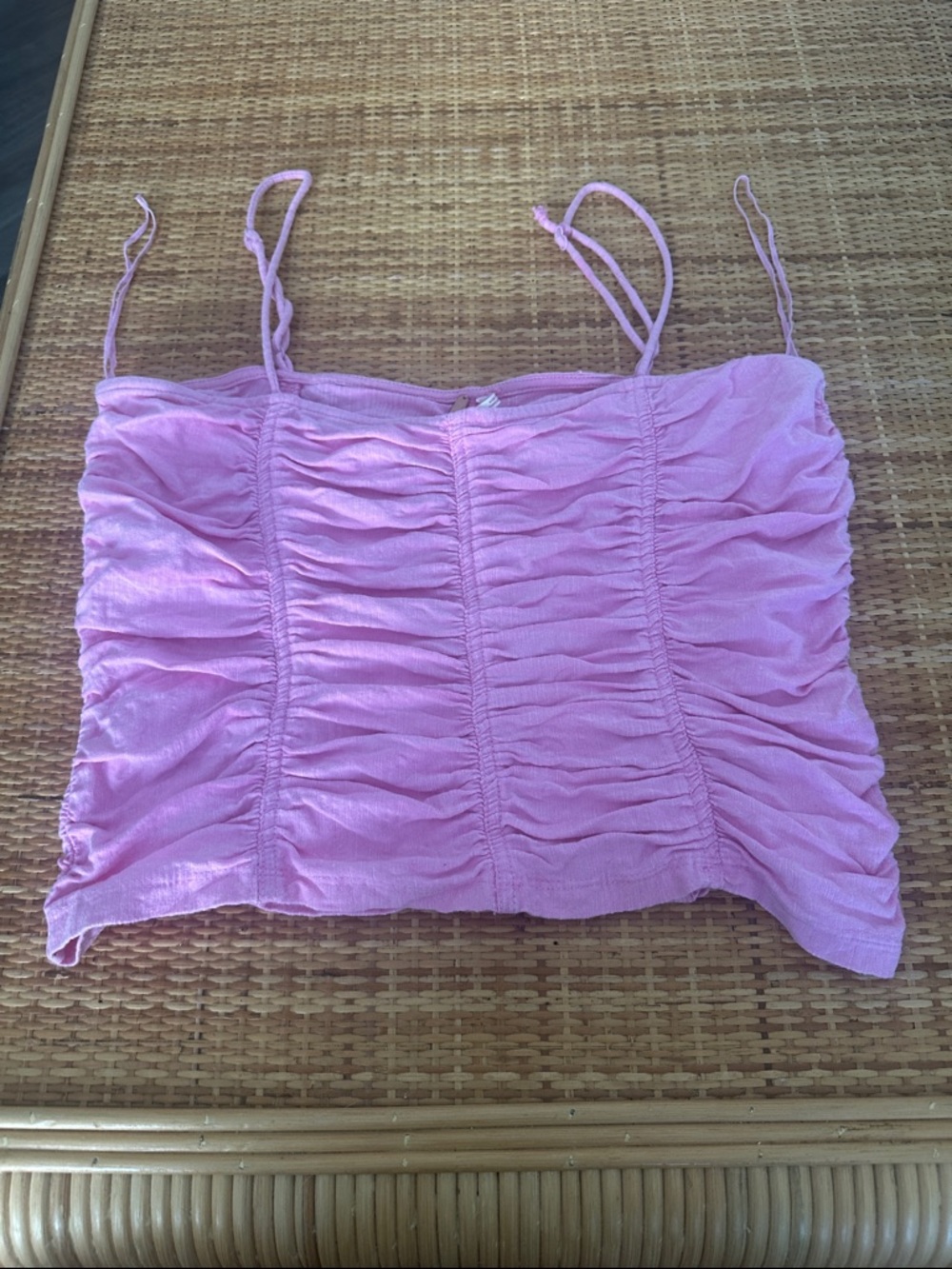 Free People Belong Together Pink Ruched Spaghetti-Strap Camisole Medium